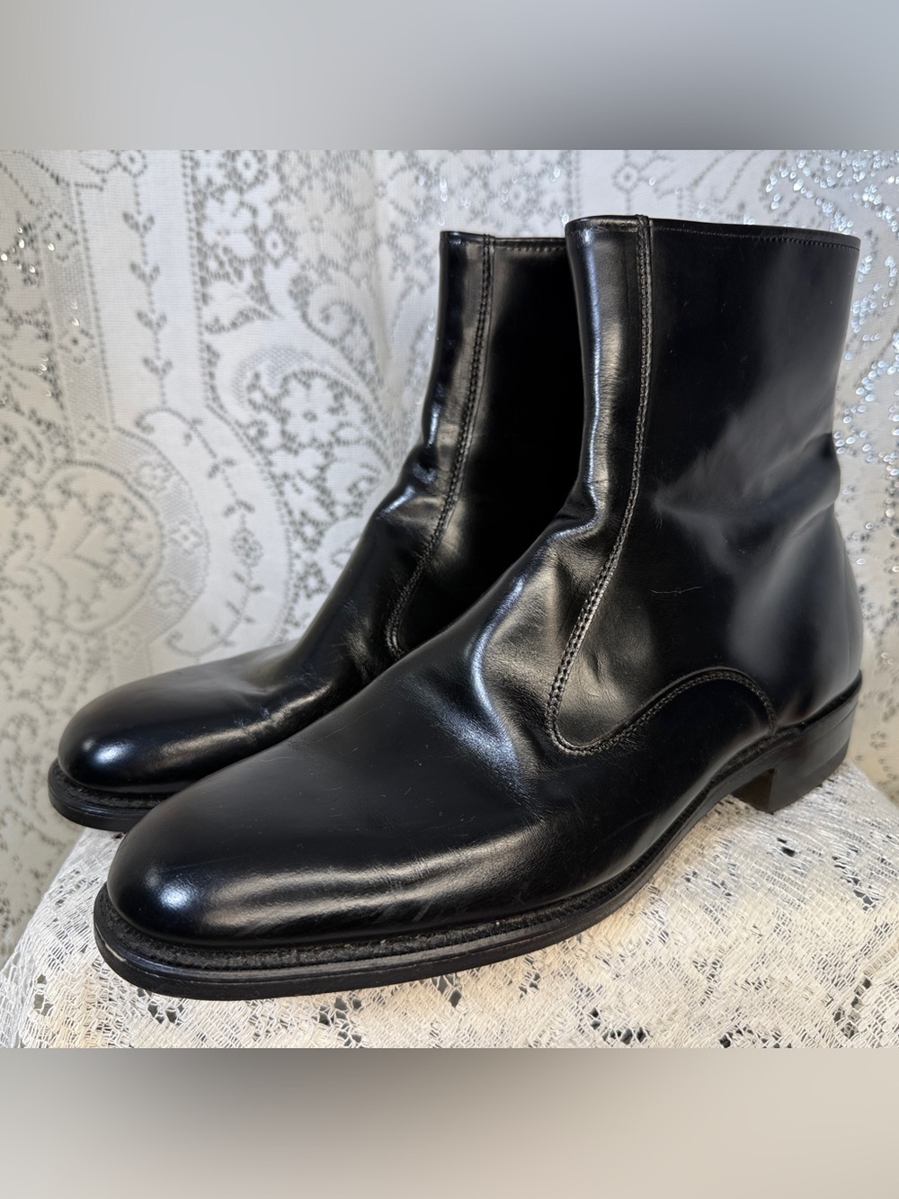 Vintage Knapp Black Leather Side Zip Boots Mens 8D Made USA Dress Boots
